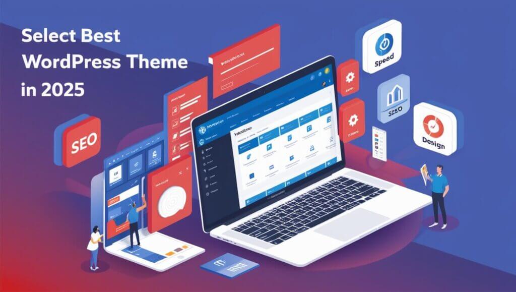 Processo de escolha do melhor tema WordPress em 2025, com foco em design, SEO e desempenho.